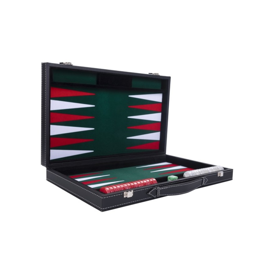 Backgammon Koffer Exklusiv grün/rot/weiß 38 x 24 cm, Turnierfarben